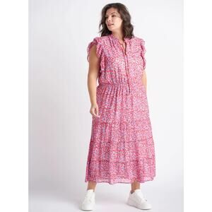 DEX Red Purple Floral Print Sleeveless Ruffle Spring Dress size US 2X